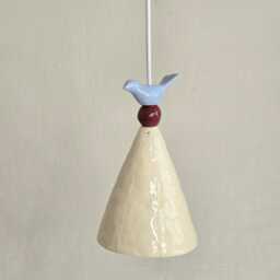 Small Ceramic Pendant Light W/Whimsical Bird. White Or Colorful - thumbnail 4
