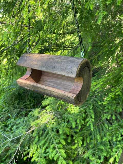 Medium-Small Barkless Log Bird Feeder, Rustic Walnut, The Original Natural Seed Feeder - image 1