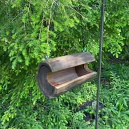Medium-Small Barkless Log Bird Feeder, Rustic Walnut, The Original Natural Seed Feeder - thumbnail 3