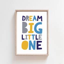 Set Of 2 Boys Nursery Prints, Decor, Dream Big Print, Bedroom Wall Art, Blue Mustard, Art - thumbnail 3