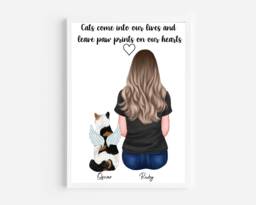 Personalised Cat & Owner Print, Cat Portrait, Cat Gift, Cat Memorial Print, Personalised Pet Portrait - thumbnail 1