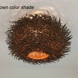 Handwoven Rattan Flush Mount Ceiling Light, Bird Nest Lighting Fixture, Lampshade Width 15.7'' - thumbnail 3