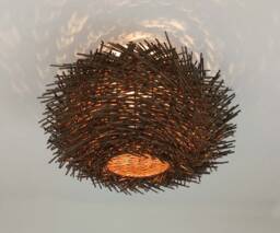 Handwoven Rattan Flush Mount Ceiling Light, Bird Nest Lighting Fixture, Lampshade Width 15.7''
