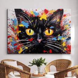 Black Cat Paint Splash Animal Pet Abstract Modern Painting Wall Art, Framed Canvas Poster Print, Home Kitchen Office Room Decor, Gifts - thumbnail 1