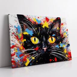 Black Cat Paint Splash Animal Pet Abstract Modern Painting Wall Art, Framed Canvas Poster Print, Home Kitchen Office Room Decor, Gifts - thumbnail 2