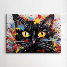 Black Cat Paint Splash Animal Pet Abstract Modern Painting Wall Art, Framed Canvas Poster Print, Home Kitchen Office Room Decor, Gifts - thumbnail 3