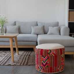 Vintage Hmong Hill Tribe Ottoman Pouf, Embroidered Patchwork Cushion - thumbnail 2