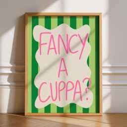 Fancy A Cuppa? Print, Unframed Art, Bold Funky Kitchen Poster, Typography, Gallery Wall, Dinner, Food, Trendy Quirky Green Pink, Tea - thumbnail 3