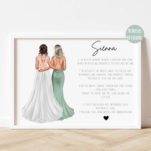 Personalised Bridesmaid Print, Gift For Bridesmaid, Maid Of Honour, Will You Be My Thank Gift, Poem - image 1