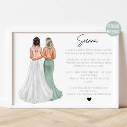 Personalised Bridesmaid Print, Gift For Bridesmaid, Maid Of Honour, Will You Be My Thank Gift, Poem - thumbnail 1