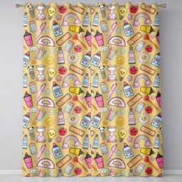 School Supplies Yellow Background Rainbow Apple Glue Pen Ruler Seamless Pattern Readymade Eyelet Ring Top Thermal 100% Blackout Curtains - thumbnail 2