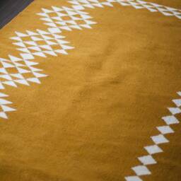 Southwestern Mustard Yellow Kilim Rug - Area Rugs Runner Flatwoven Aztec Low Pile 5x8 8x10 8'x10' Living Room Bedroom Aesthetic Wool - thumbnail 3