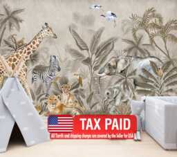 Watercolor Safari Animals Wallpaper Mural, Peel & Stick Wall Decal - thumbnail 1