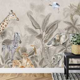 Watercolor Safari Animals Wallpaper Mural, Peel & Stick Wall Decal - thumbnail 3
