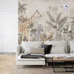 Watercolor Safari Animals Wallpaper Mural, Peel & Stick Wall Decal - thumbnail 2