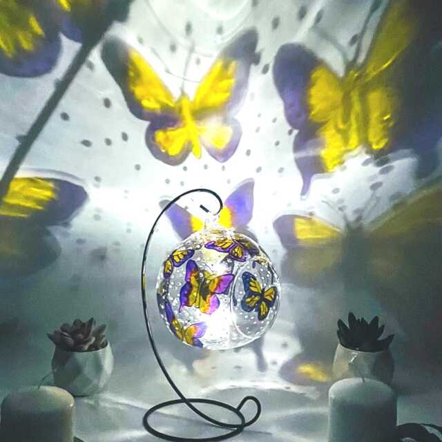 Hand Painted Butterfly Glass Tealight Holder Hanging Candle Decor - image 1