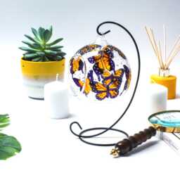 Hand Painted Butterfly Glass Tealight Holder Hanging Candle Decor - thumbnail 2