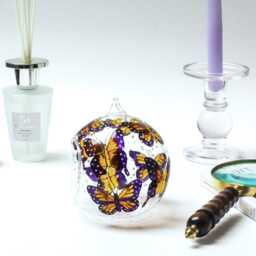 Hand Painted Butterfly Glass Tealight Holder Hanging Candle Decor - thumbnail 4