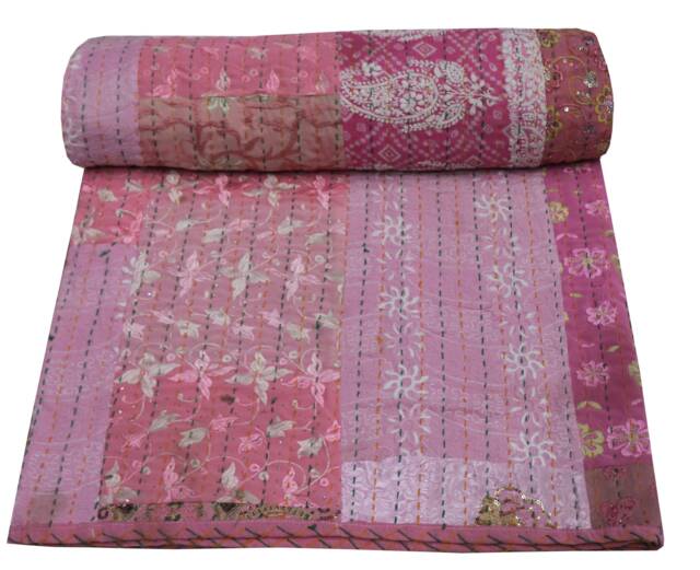 Indain Cotton Patchwork Print Kantha Quilt Queen Bedspread Bedding Bohemian - image 1