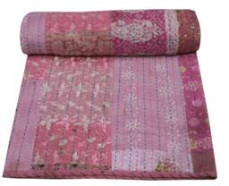 Indain Cotton Patchwork Print Kantha Quilt Queen Bedspread Bedding Bohemian - thumbnail 1