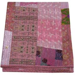 Indain Cotton Patchwork Print Kantha Quilt Queen Bedspread Bedding Bohemian - thumbnail 3