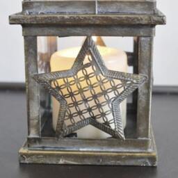 Rustic Gold Metal Star Candle Lantern - Themed Holder Luxury & Glass Home Gift - thumbnail 3