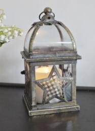 Rustic Gold Metal Star Candle Lantern - Themed Holder Luxury & Glass Home Gift - thumbnail 4