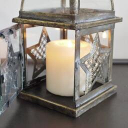 Rustic Gold Metal Star Candle Lantern - Themed Holder Luxury & Glass Home Gift - thumbnail 2