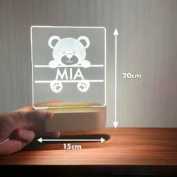 Personalized Nursery Night Light - Teddy Bear Kids Room Decor - thumbnail 2