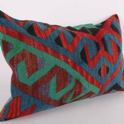 Handwoven Turkish Kilim Lumbar Pillow Bohemian Home Decor - 16x24 Inch - thumbnail 3