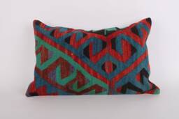 Handwoven Turkish Kilim Lumbar Pillow Bohemian Home Decor - 16x24 Inch - thumbnail 1