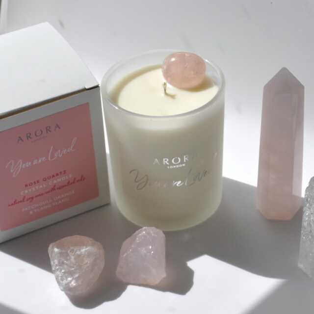 Rose Quartz Crystal Candle Essential Oils, 100% Natural Soy Wax - image 1