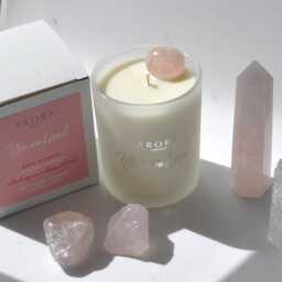 Rose Quartz Crystal Candle Essential Oils, 100% Natural Soy Wax - thumbnail 1