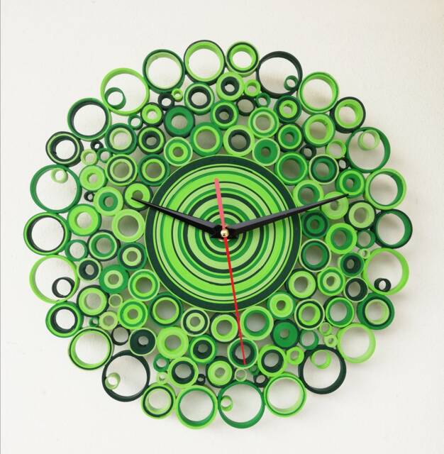 Wall Clock, Green Paper Unique Clocks, Home Decor, Housewarming Gift, New Gifts, Clock - image 1