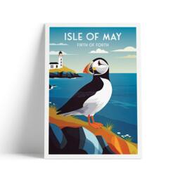 Isle Of May Travel Poster - Puffin & Lighthouse - Firth Forth Vintage-Inspired Print - thumbnail 1