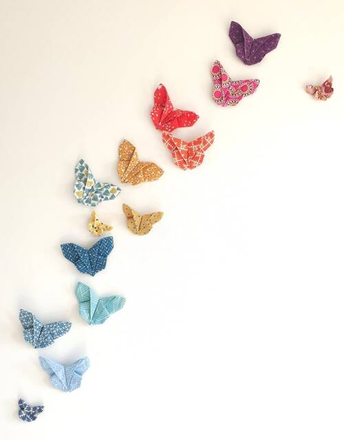 Origami Butterfly Wall Decoration in Rainbow Or Plain Fabric - Garland - image 1