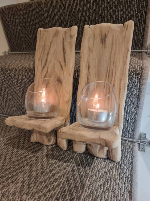 Pair Of Solid Oak 30 X 12 Rustic Handmade Candle Sconces .candles/Glass Not Included - image 1
