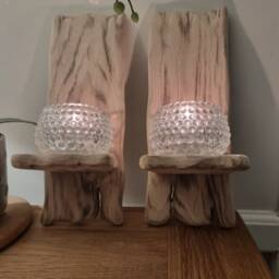 Pair Of Solid Oak 30 X 12 Rustic Handmade Candle Sconces .candles/Glass Not Included - thumbnail 2