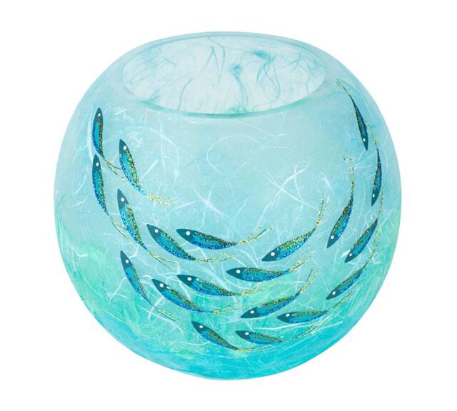 Handmade Ocean Fish Bowl Strawsilk Vase Or Candle Holder - image 1
