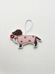 Dachshund Valentines Decoration, Sausage Dog, Christmas Tree, Love, Hanging Embroidery Art, Polka Dot, Anniversary, Dog Lover