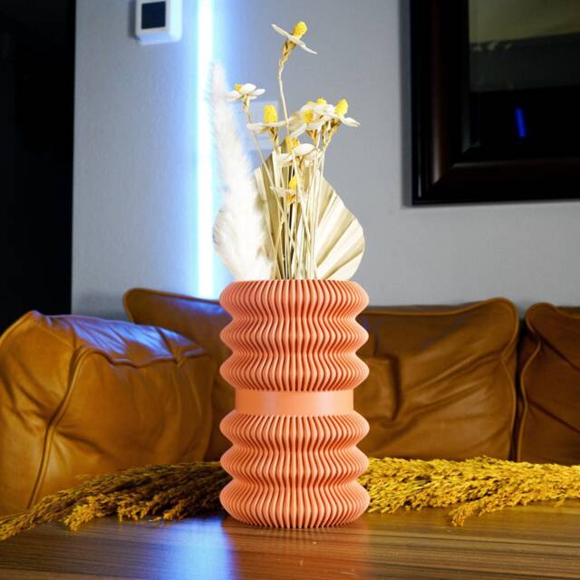 Bandes Vase, Modern 3D Printed Cylinder Eco Dried Flower Holder, Matte Terracotta Deco Art - image 1