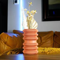 Bandes Vase, Modern 3D Printed Cylinder Eco Dried Flower Holder, Matte Terracotta Deco Art - thumbnail 1