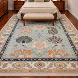 Handmade Wool Oushak Rug 9x12, Turkish Peacock Floral Design, Pastel Colors Area - thumbnail 3