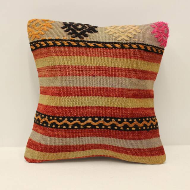 Vintage Turkish Kilim Pillow Cover, Boho Throw Cushion - 12x12 Inches - image 1
