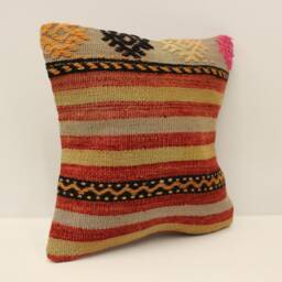 Vintage Turkish Kilim Pillow Cover, Boho Throw Cushion - 12x12 Inches - thumbnail 2