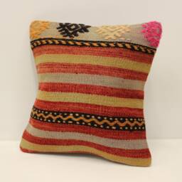 Vintage Turkish Kilim Pillow Cover, Boho Throw Cushion - 12x12 Inches - thumbnail 3