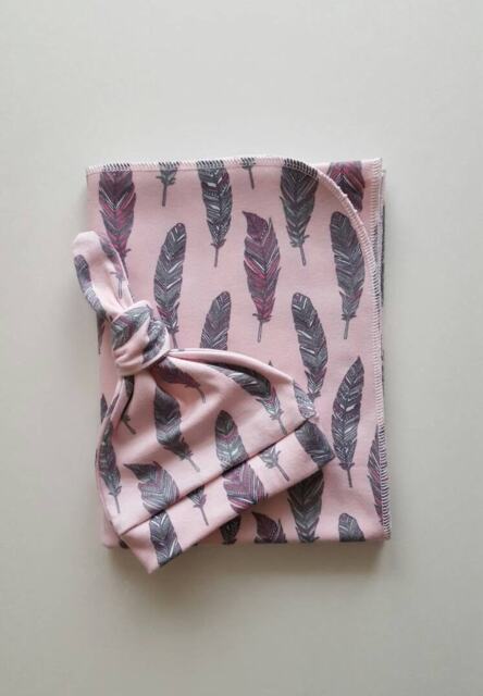 Feather Swaddle Blanket & Newborn Hat Set. Take Home Pink Feathers Swaddle. Baby Shower Gift. Photo Prop. Ready To Ship - image 1