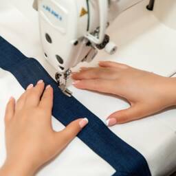 Custom Relaxed Roman Shade, Navy With White Border, Faux Linen - thumbnail 3