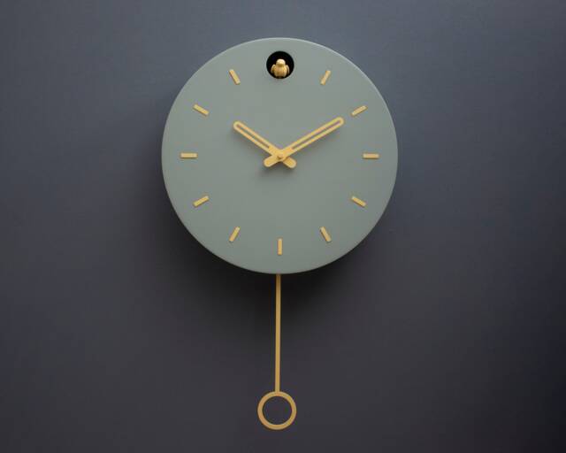 Linden Green Cuckoo Clock, Saffron Details, Minimalist Wall Decor, Modern Wooden Design - image 1