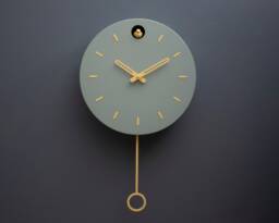 Linden Green Cuckoo Clock, Saffron Details, Minimalist Wall Decor, Modern Wooden Design - thumbnail 1